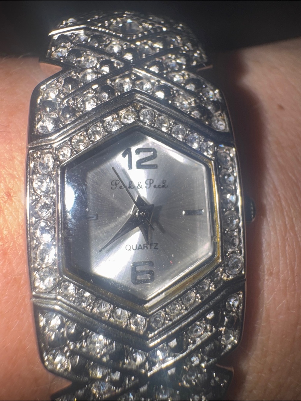 Peck & Peck Silver-Tone Crystal Bracelet Watch